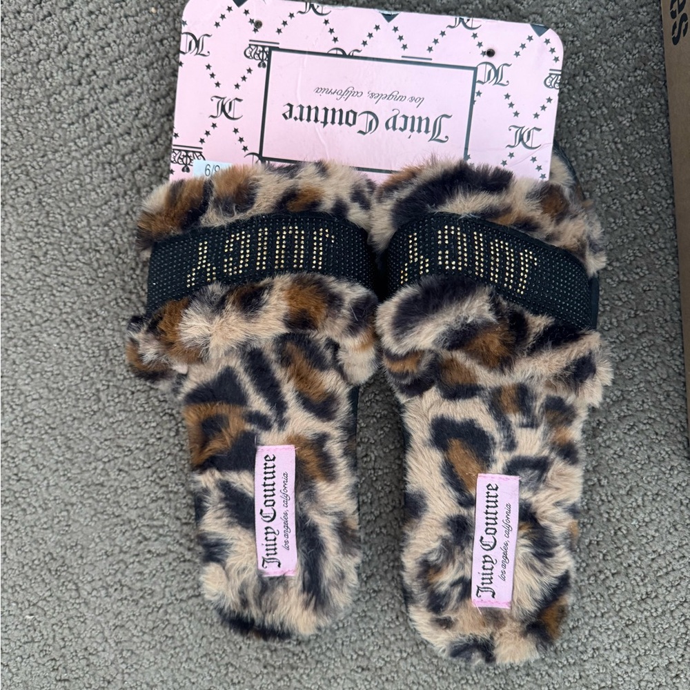 Juicy Couture Furry Leopard Kids Slides